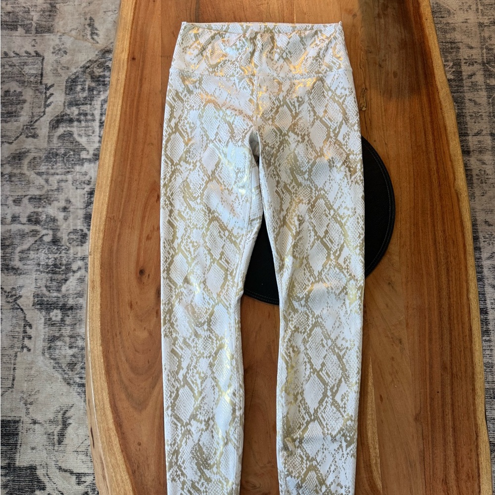 Fabletics Gold and White Snake Print Leggings